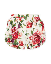 Dolce & Gabbana Ruffled Floral Print Silk Blend Shorts