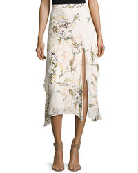 Haute Hippie The Garden Floral Silk Midi Skirt White