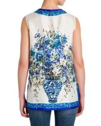 Dolce & Gabbana Floral Tile Print Silk Twill Tunic Top