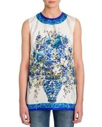 Dolce & Gabbana Floral Tile Print Silk Twill Tunic Top