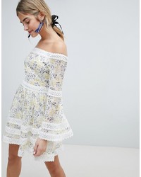 Dolly & Delicious Allover Floral Bardot Skater Dress With Fluted Sleeve Detail Floral