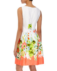Chetta B Floral Print Sleeveless Fit And Flare Dress Whiteneon