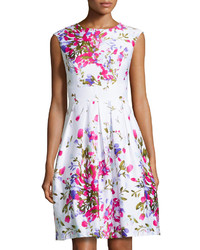 Chetta B Floral Sleeveless Fit And Flare Dress Whitemalibu Pink