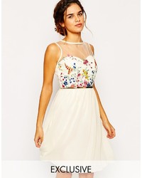 Little Mistress Mesh Top Skater Dress With Floral Embroidery Bust