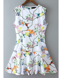 With Zipper Florals Flare Dress