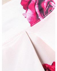 Rose Print Flare White Skirt