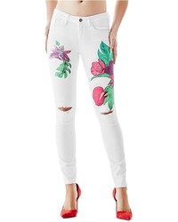 GUESS Brittney Mid Rise Skinny Jeans With Flowers