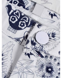 Choies White Floral Zipper Detail Skinny Pants