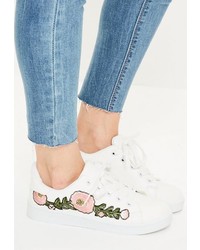 Missguided White Floral Embroided Lace Up Trainers