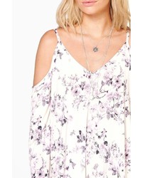 Boohoo Lucy Cold Shoulder Floral Print Swing Dress
