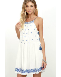 Patrons Of Peace Sandy Blue And Ivory Embroidered Dress