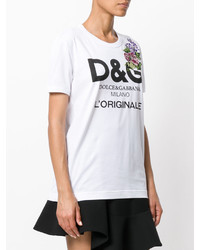 Dolce & Gabbana Classic Logo T Shirt With Floral Cross Stitch Motif