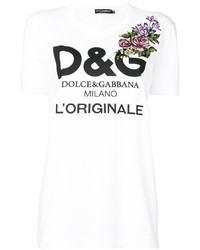 Dolce & Gabbana Classic Logo T Shirt With Floral Cross Stitch Motif