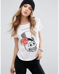 Cheap Monday Floral Skull Logo T Shirt