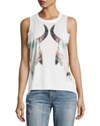Chaser Reflected Floral Cow Skulls Tank White