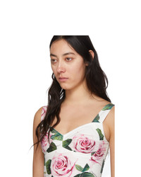 Dolce And Gabbana White And Pink Rose Print Bustier