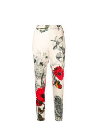 White Floral Tapered Pants