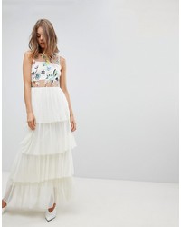 Vero Moda Flower Embroidered Maxi Dress With Tulle