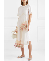 Simone Rocha Layered Embellished Tulle And Cotton Jersey Midi Dress