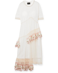Simone Rocha Layered Embellished Tulle And Cotton Jersey Midi Dress