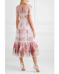 Marchesa Notte Tiered Embroidered Med Tulle Midi Dress