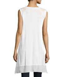 Johnny Was Jwla For Floral Embroidered Flounce Long Tunic White