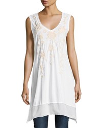 Johnny Was Jwla For Floral Embroidered Flounce Long Tunic White