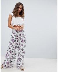 ASOS DESIGN Soft Pleated Wide Leg Trousers In Ditsy Floral Print