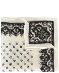 White Floral Wool Pocket Square