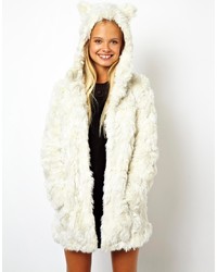 Asos Curly Faux Fur Coat With Cat Ears