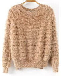 Dip Hem Fuzzy Camel Sweater