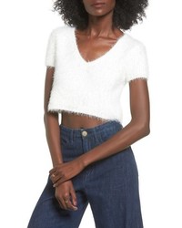 White Fluffy Cropped Sweater