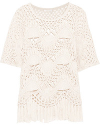 Chloé Fringed Crocheted Cotton And Silk Blend Top Ivory