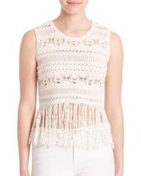 BCBGMAXAZRIA Beccah Bohemian Fringe Knit Crop Top