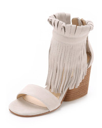 White Fringe Heeled Sandals