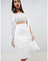 White Fringe Lace Bodycon Dress