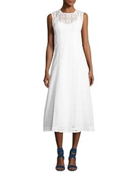 Nanette Lepore Fringed Hem Lace Frock Dress White