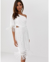 White Fringe Lace Sheath Dress
