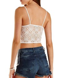 Charlotte Russe Crocheted Lace Fringe Crop Top