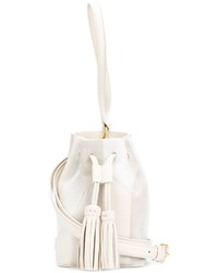 White Fringe Leather Bucket Bag