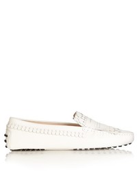 White Fringe Leather Loafers