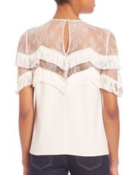 The Kooples Lace And Fringe Silk Top