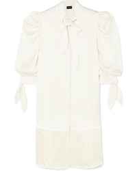 White Fringe Silk Midi Dress