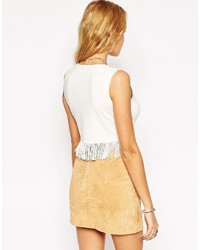Asos Collection Crop Tank In Knit With Fringing