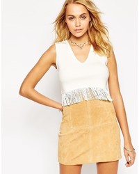 Asos Collection Crop Tank In Knit With Fringing
