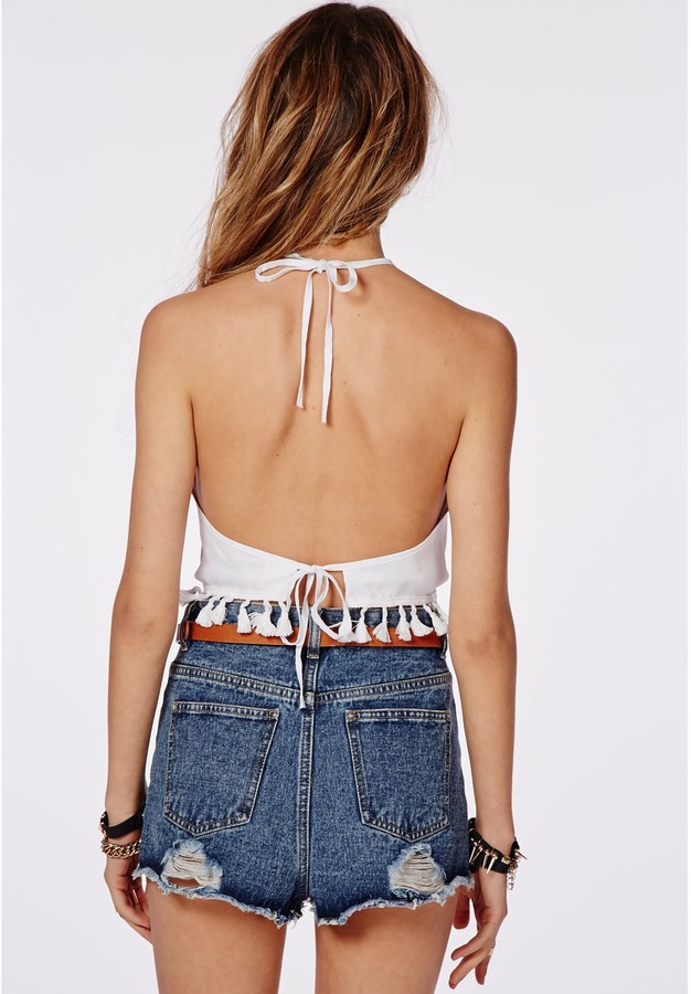 Missguided Halterneck Tassel Crop Top White 30 Missguided Lookastic