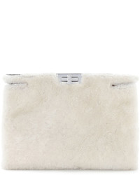 Fendi Peekaboo Shearling Fur Clutch Bag White