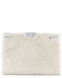Fendi Peekaboo Shearling Fur Clutch Bag White