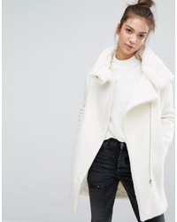 Pull&Bear Faux Fur Lined Zip Front Coat