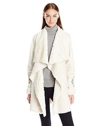 Kensie Faux Shearling Coat With Water Fall Front And Emboridered Sleeves